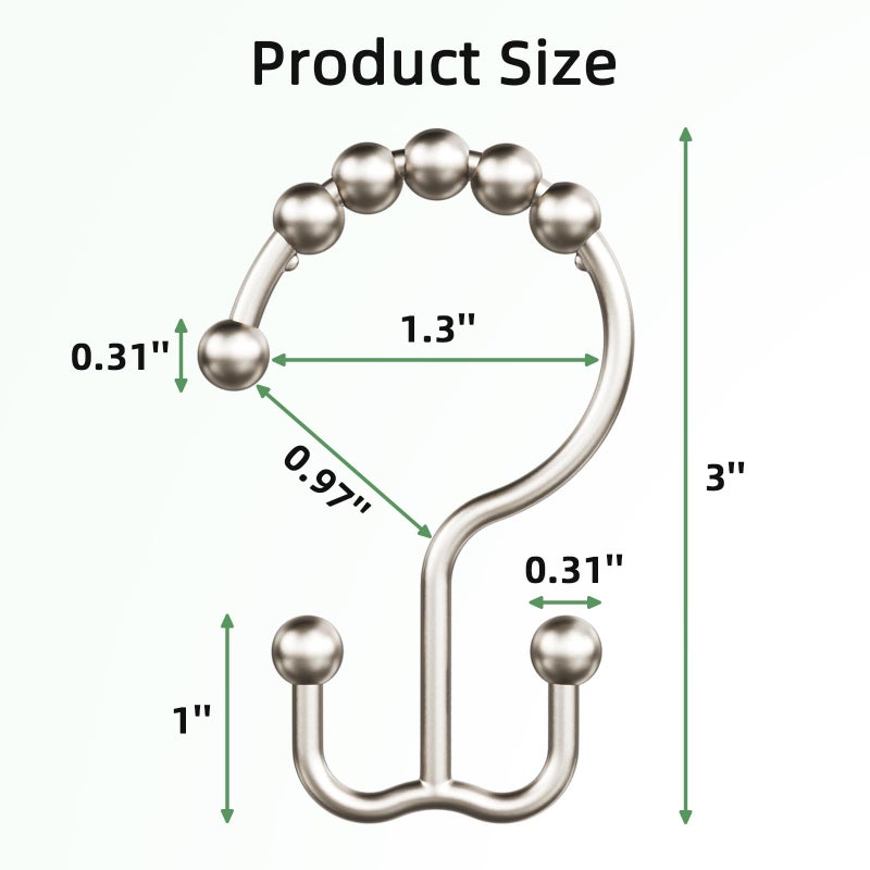Amazer Shower Curtain Rings, Rust-Resistant Metal Double Shower Hooks for Curtain Rolling Shower Curtain Hooks Rings Shower Rings for Bathroom Shower Curtain Rod, Matte Nickel, Set of 12 Rings - Image 2